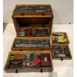 A wooden Moore & Wrights engineers' 7 drawer cabinet with pull-down (lockable - with key),