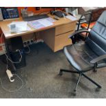 Two assorted office desks, two assorted office chairs,