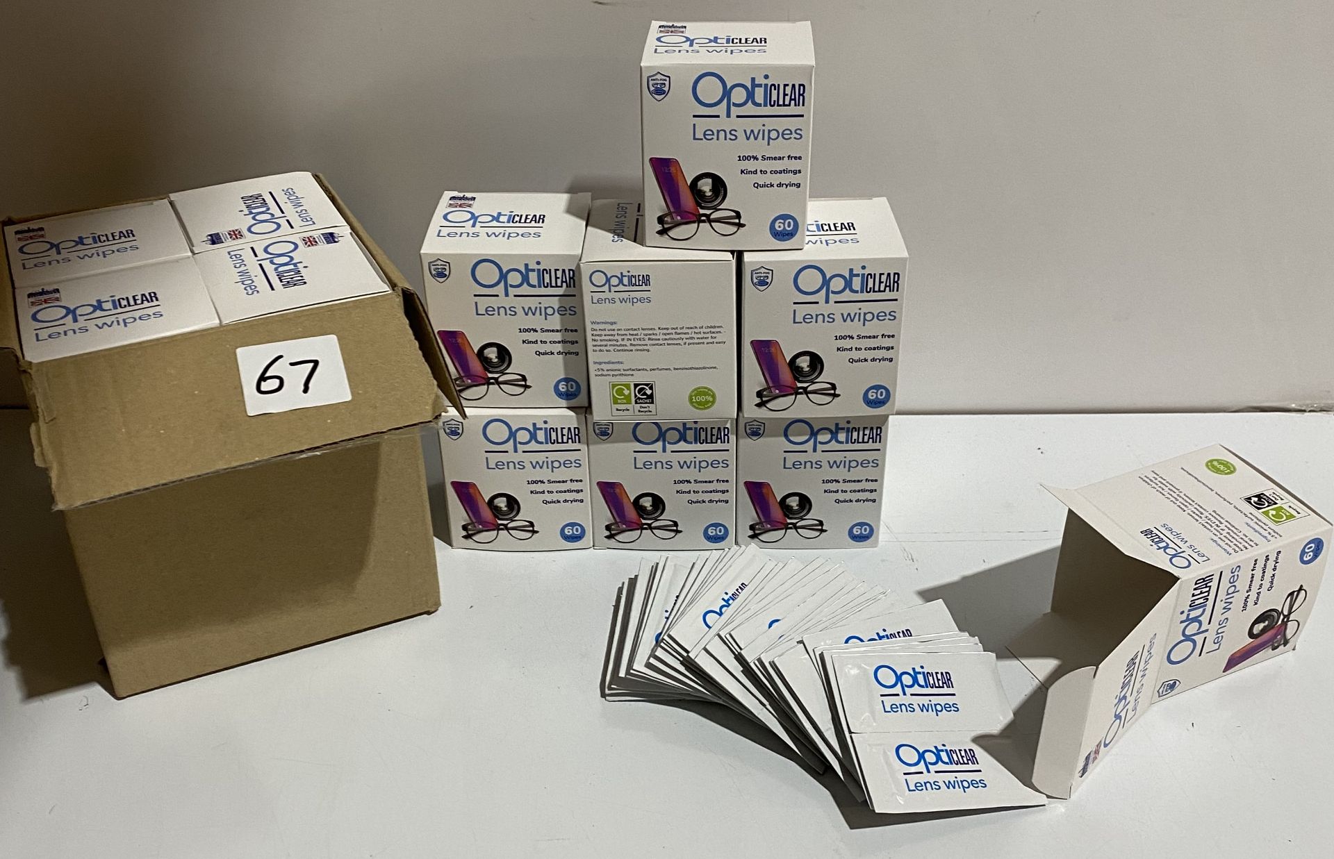 16 boxes of 60 wipes each box opticare lens wipes removes grease/dirt/dust/finger marks etc
