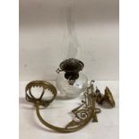 A Victorian Hinks Duplex No 2 oil lamp complete with brass wall holder (saleroom location: K10)