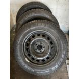 Set of three five stud black metal wheels with Michelin Agilis 51 215/65R16C tyres (possibly