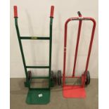 Clarke strong-arm red metal sack-cart and a Chillington green metal sack-cart (saleroom location: