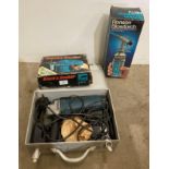 Three assorted (240v) power-tools including Bosch GWS070115 grinder in metal case,