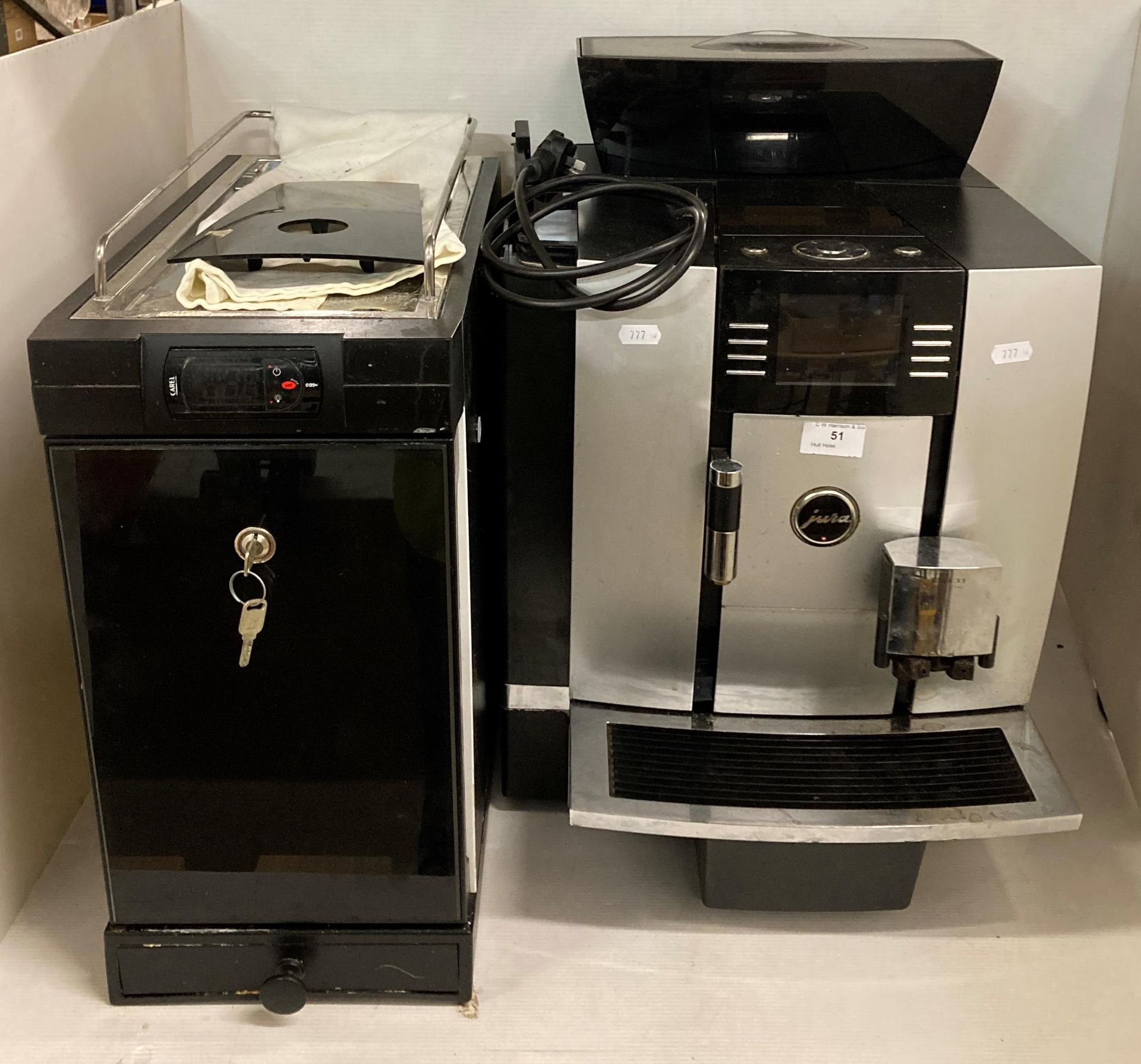 Jura GIGA X3 professional aluminium coffee machine and a Carel chilled milk dispenser (saleroom