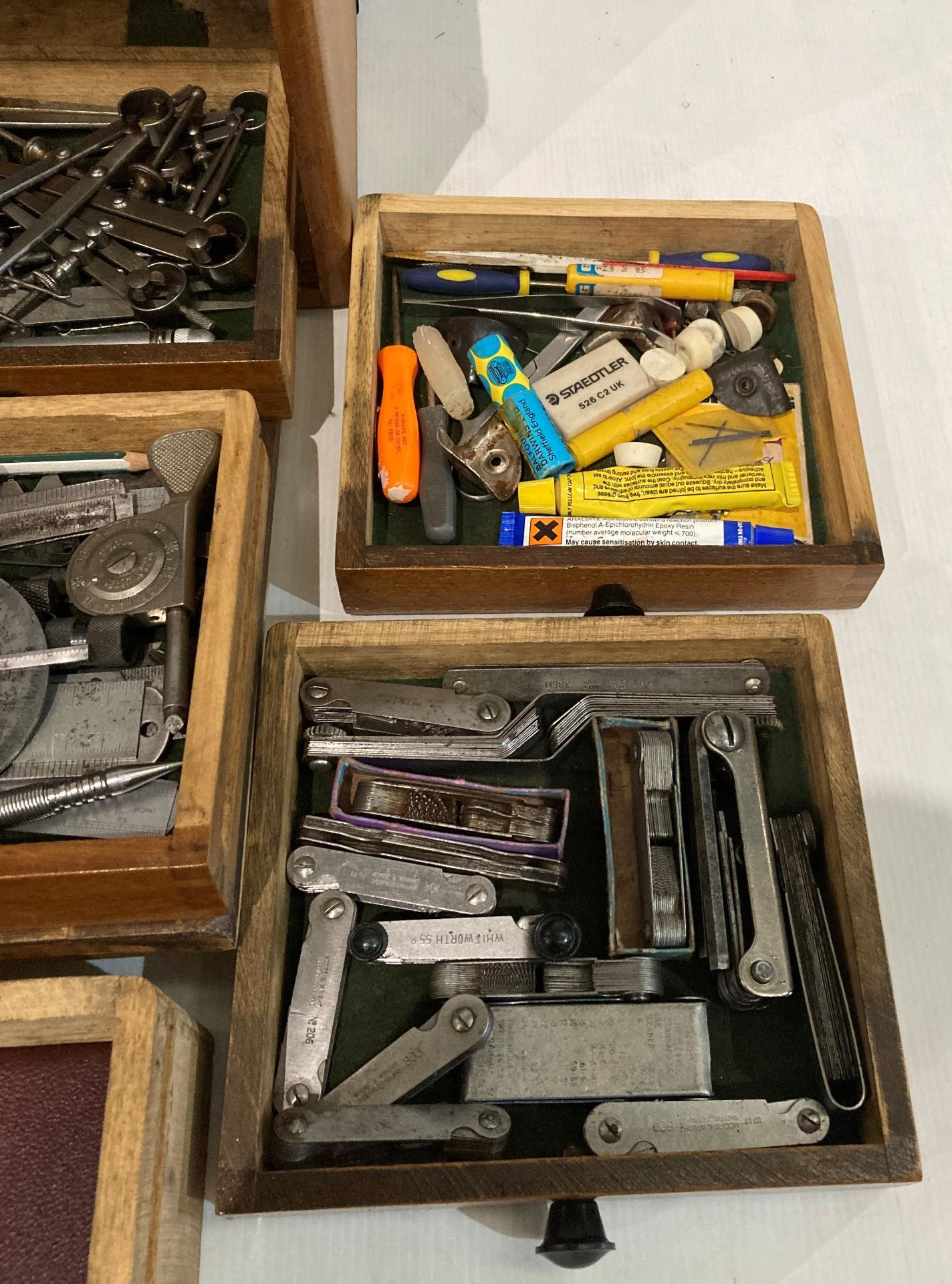 A wooden Moore & Wrights engineers' 7 drawer cabinet with pull-down (lockable - with key), - Image 3 of 6