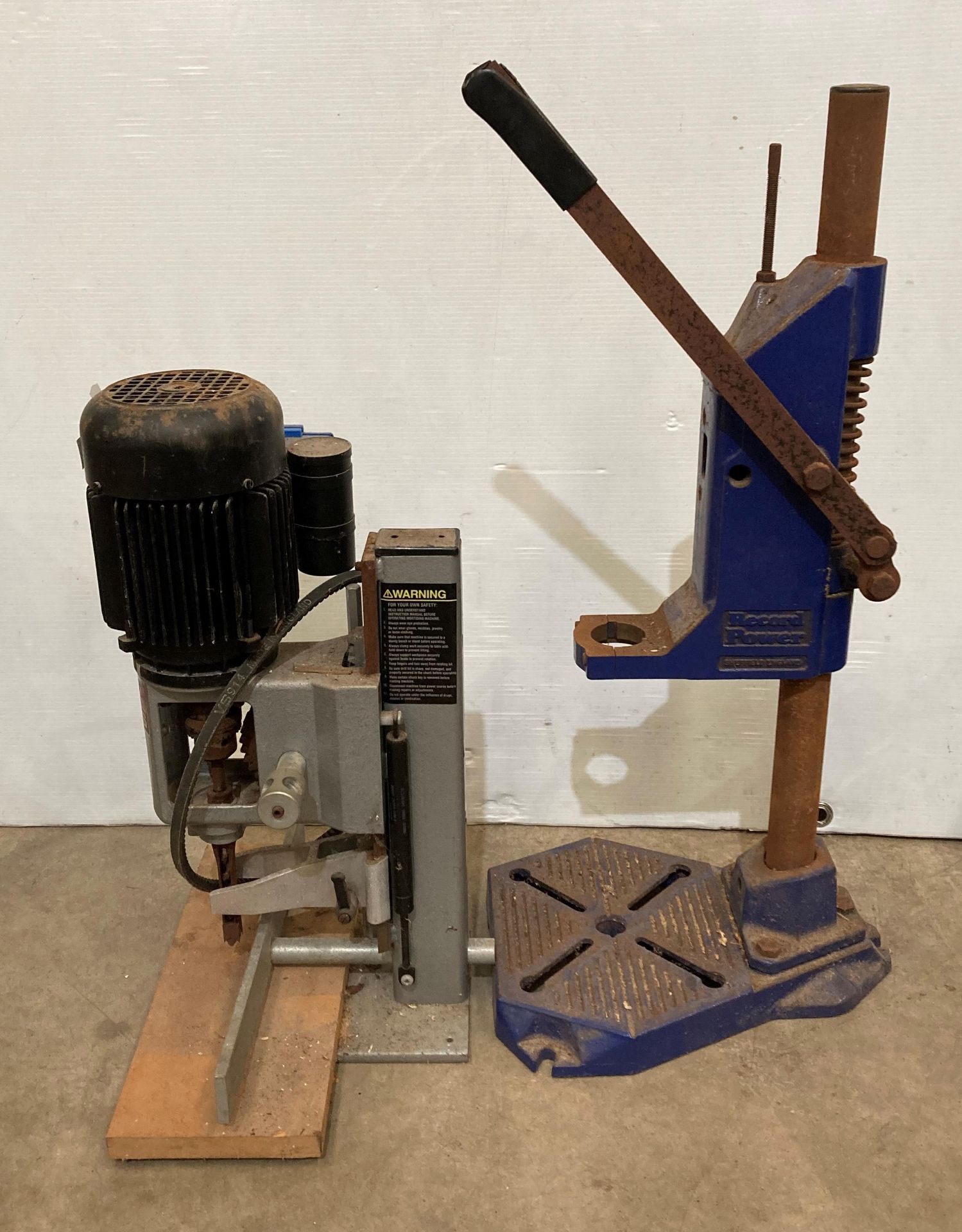 Multico PM16 bench top morticer machine (no power lead) and a Record power pillar drill attachment - Image 2 of 2