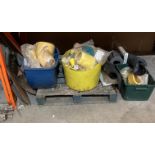 Contents to under-shelf area - yellow plastic pipe fittings, tape measure,