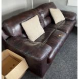 Brown leather three seater settee and two seater settee (beige cushions not included) (collection