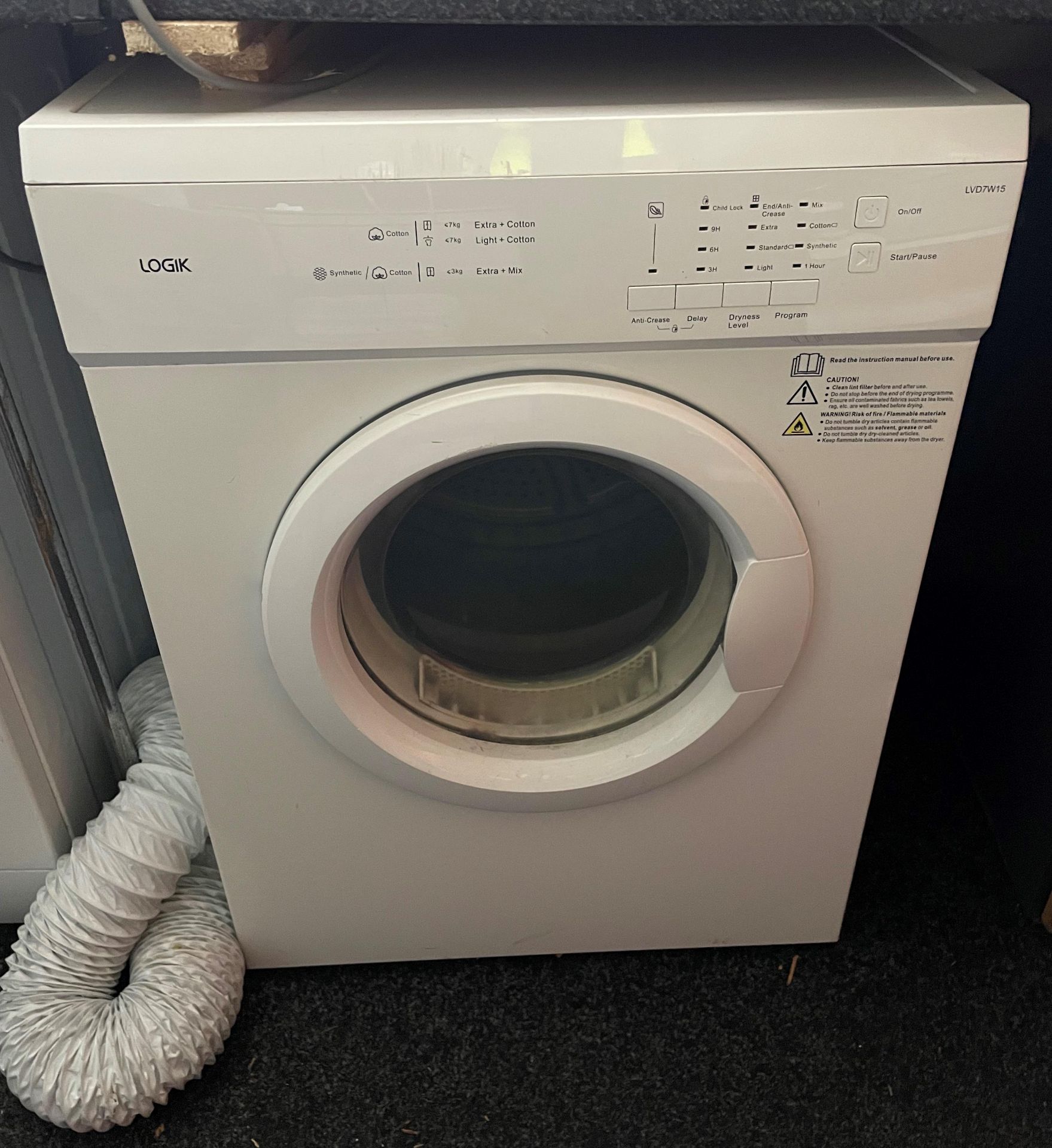 Logik LVD7W15 tumble dryer in white (collection from TOWN END GARAGE, OSSETT,