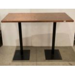 4 x High level gilt framed formica-topped rectangular dining tables on 2 metal leg supports,