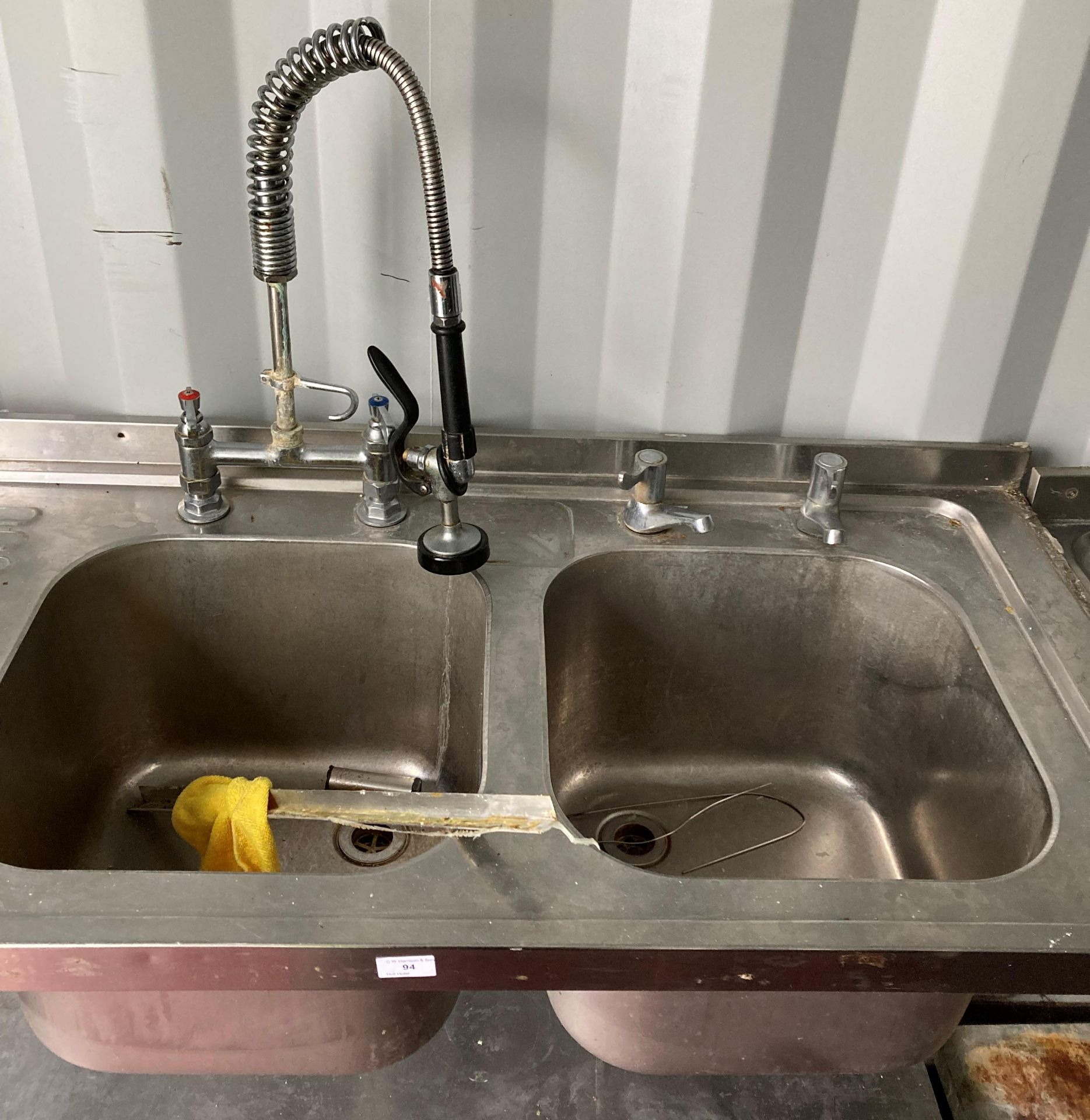 Stainless steel double sink unit with left-hand drainer and mixer top with under-shelf, - Image 2 of 2