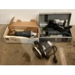 Three Elm power-tools (240v) including flat dowel joiner/biscuit cutter (MBR100) in metal case,