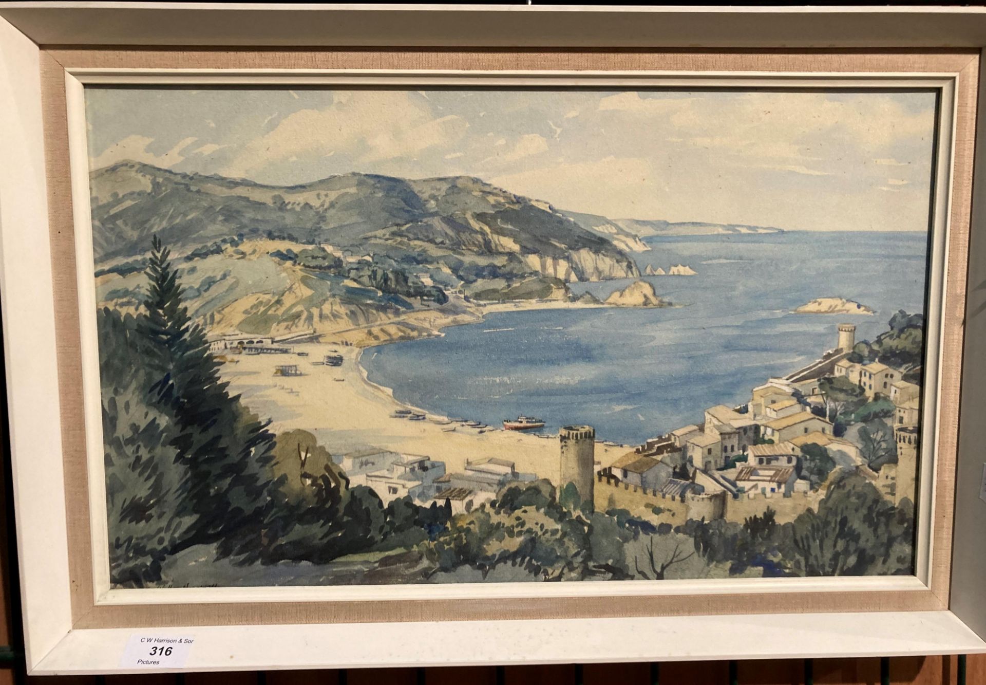 Walter Horsnell - a framed watercolour Mediterranean Cove scene 30cm x 50cm,