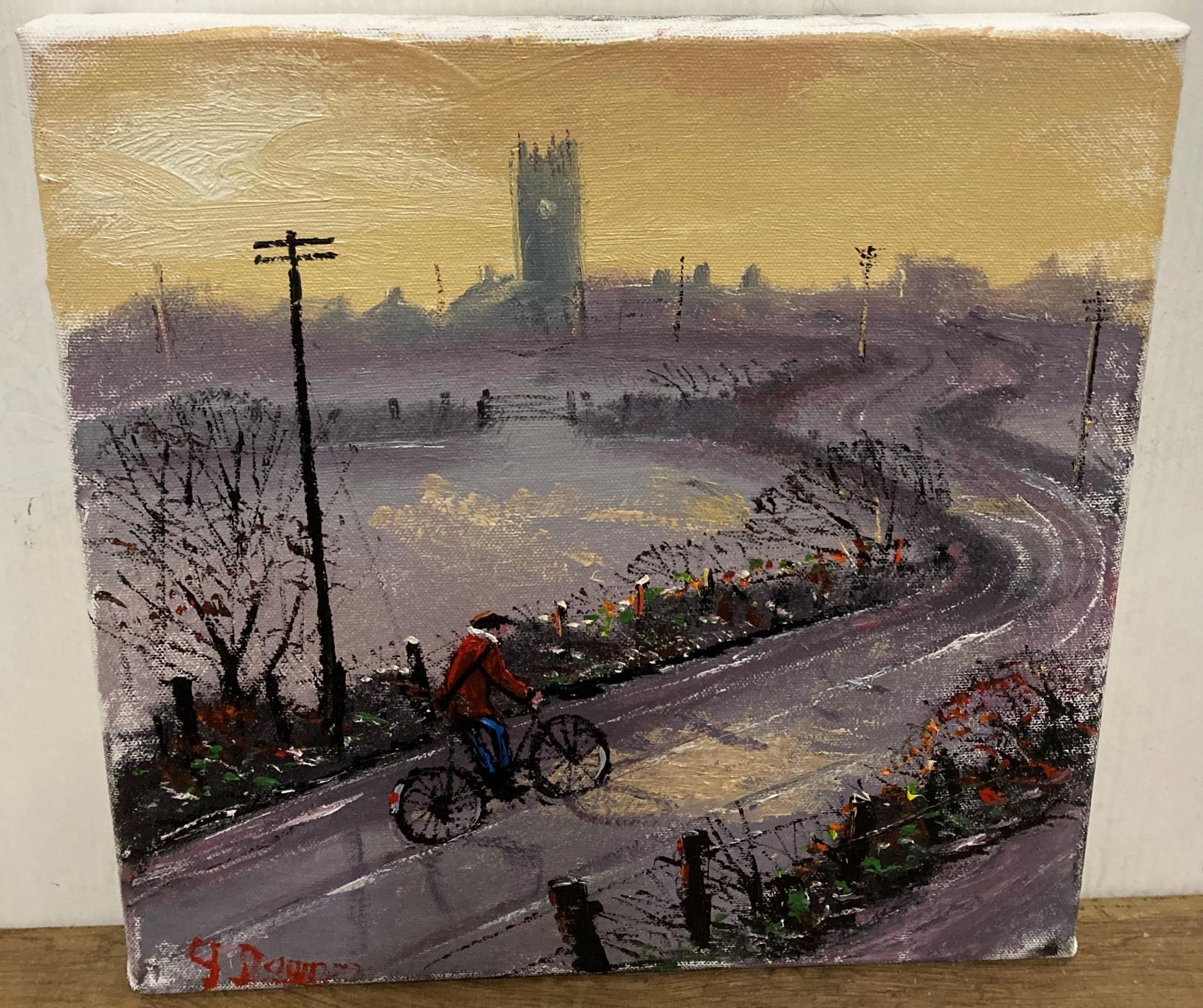 † James Downie oil on canvas 'Bike Ride in The Countryside' 30cm x 30cm,