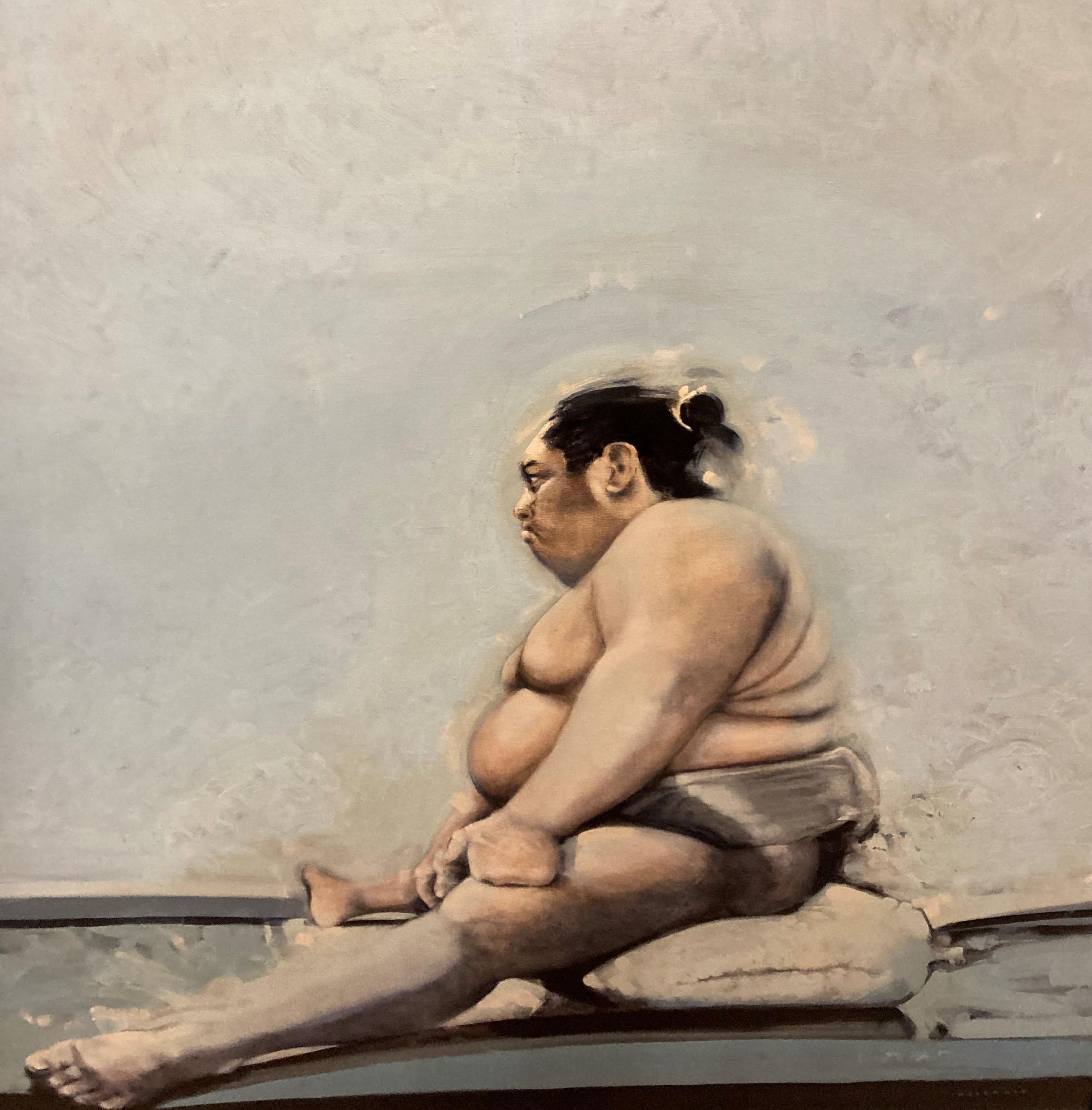 † Charles Willmott (1990) large framed oil on canvas 'Study of Sumo Wrestlers - Konishki' (The Dump - Image 2 of 3