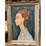 Framed but unsigned oil on board, copy of Amedeo Modigliano's 'Portrait Of Lunia Czechovska',
