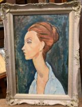 Framed but unsigned oil on board, copy of Amedeo Modigliano's 'Portrait Of Lunia Czechovska',