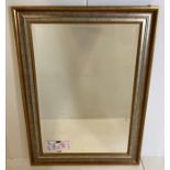 Rectangular wall mirror with bevelled edge in gold and silvered wood frame,