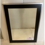 Rectangular wall mirror with bevelled edge in aluminium and dark wood frame,