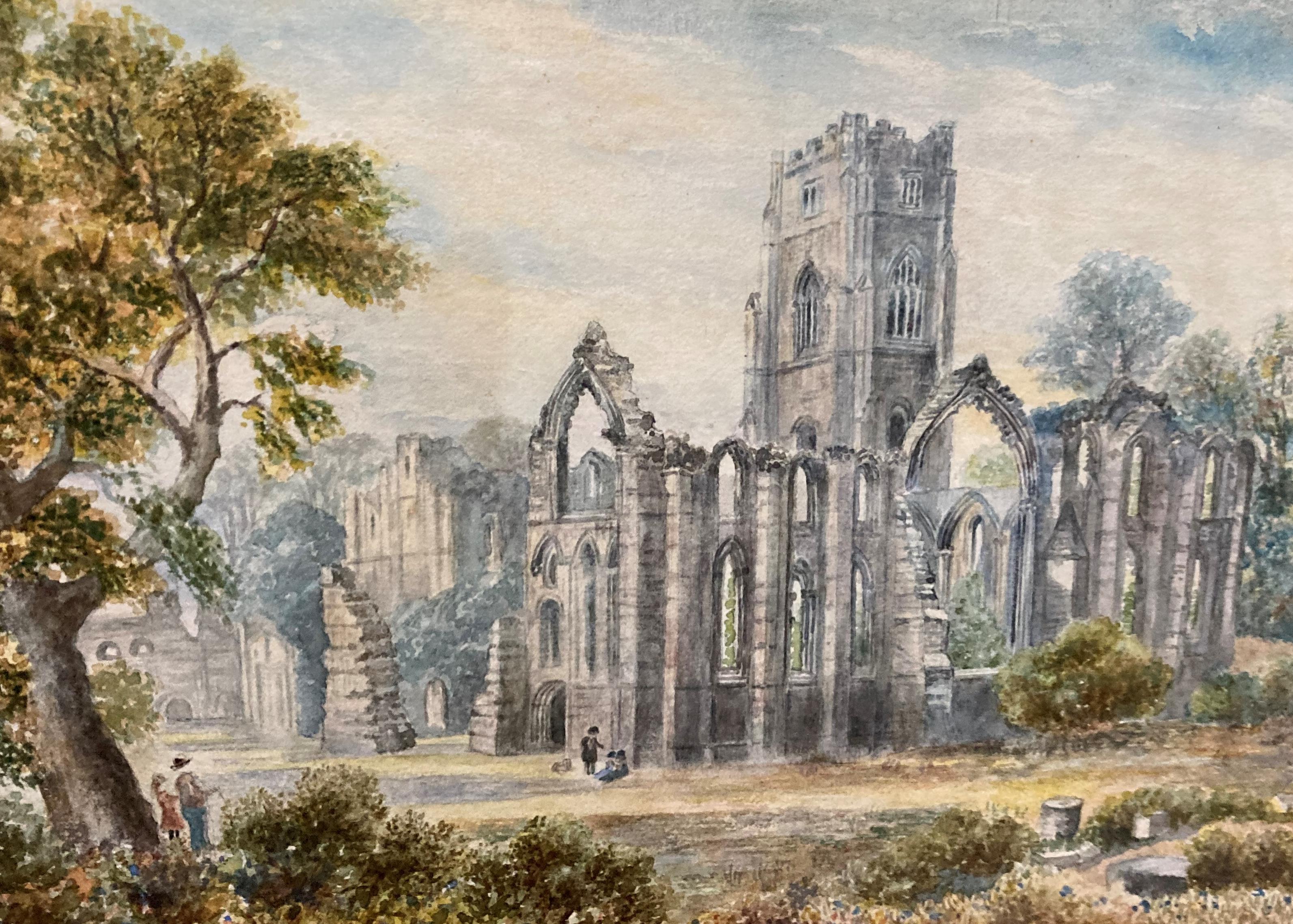 Two unsigned gilt framed watercolours 'Ruined Abbey' 23cm x 30cm and 'Small Castle' 24cm x 32cm - Image 2 of 4