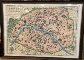 A framed visitors guide map to Paris, 'Paris - Ses Monuments',