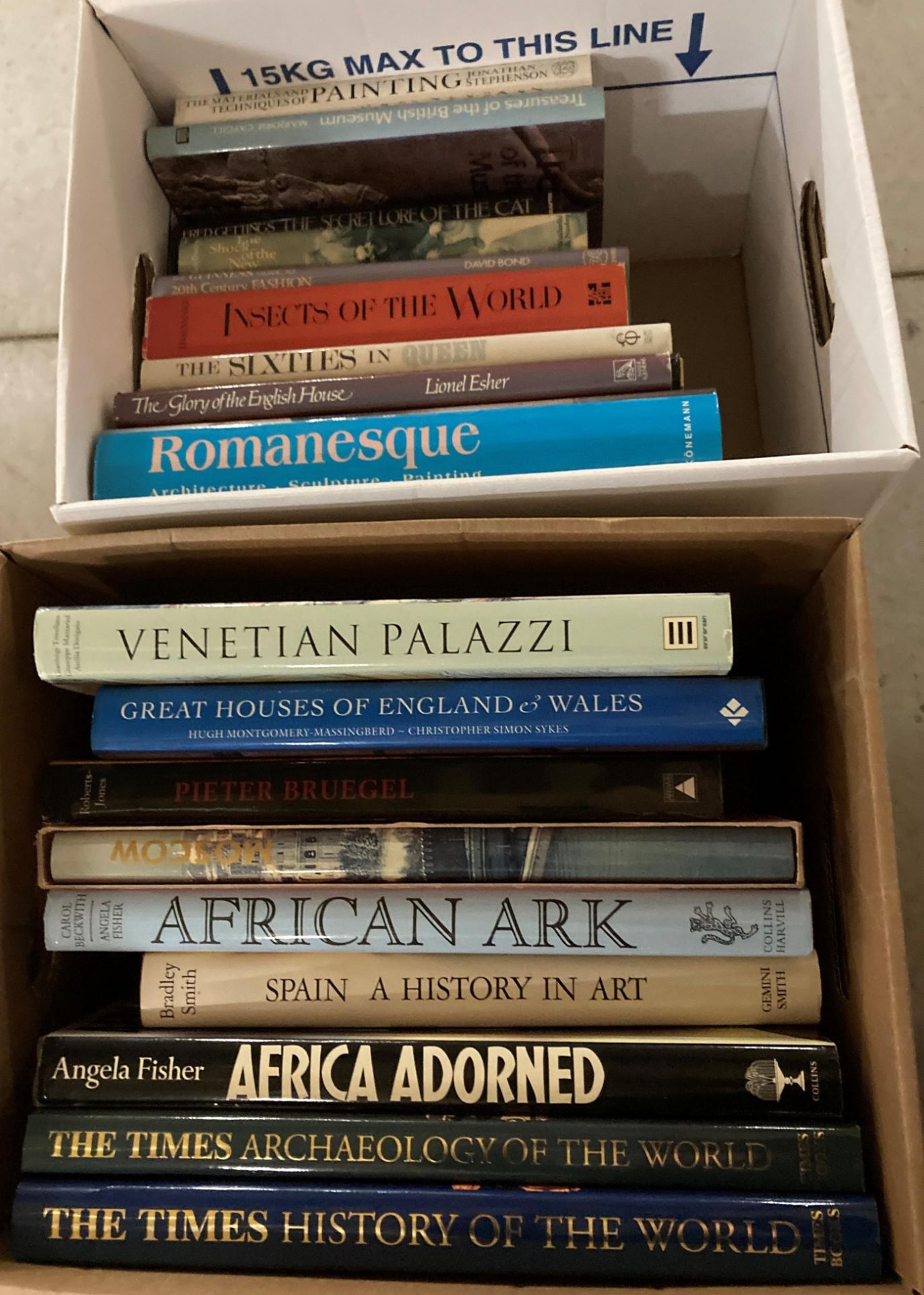 Contents to two boxes - twenty art and other related books - 'African Art', 'Romanesque',