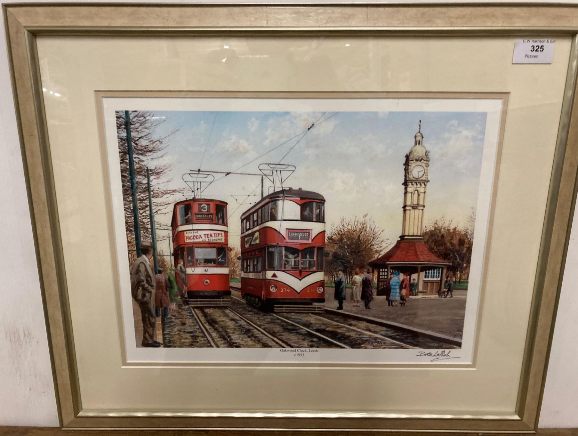 Pete Lapish framed print 'Oakwood Clock, Leeds' circa 1953,