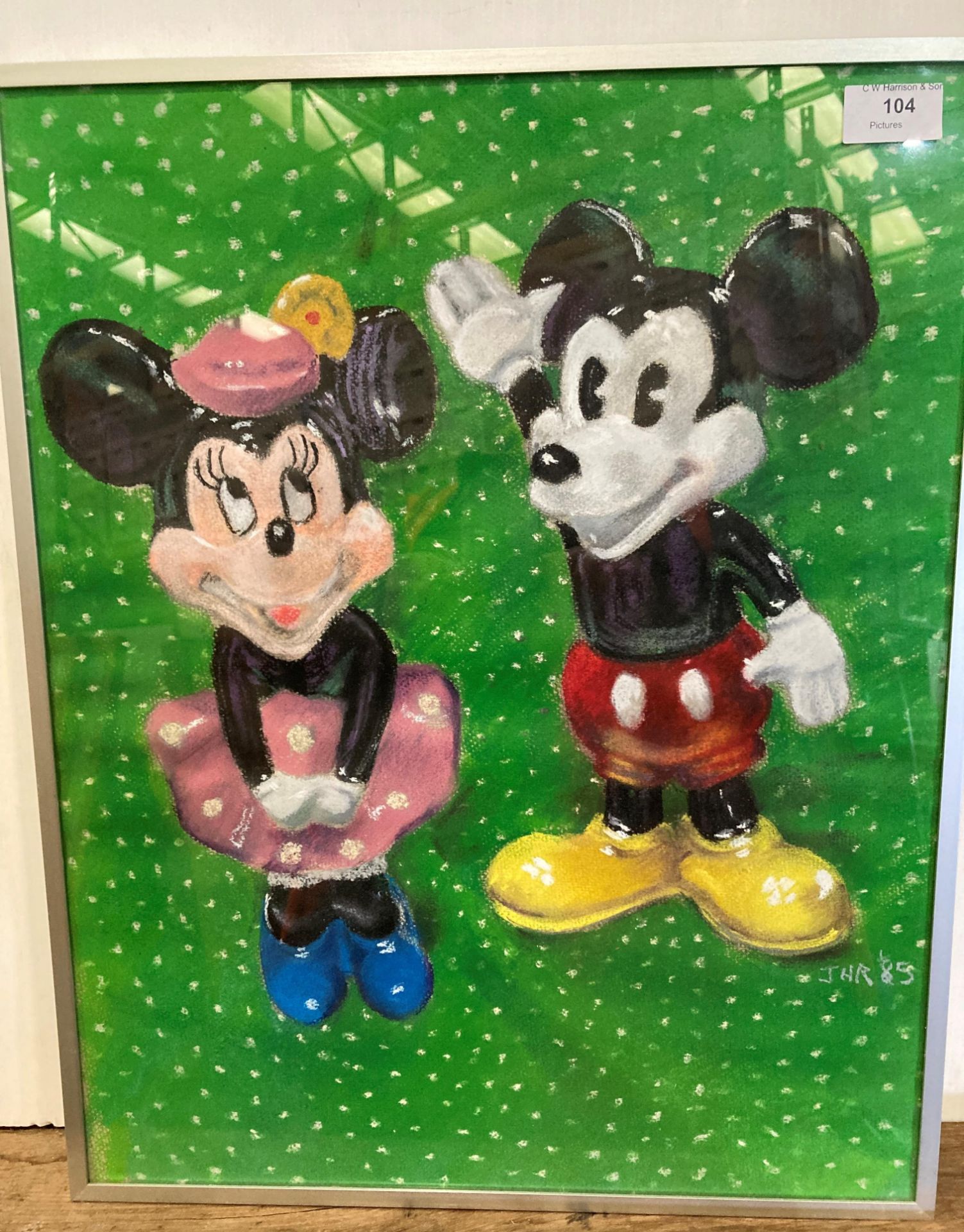 JHR '85, framed pastel 'Mickey and Minnie Mouse',