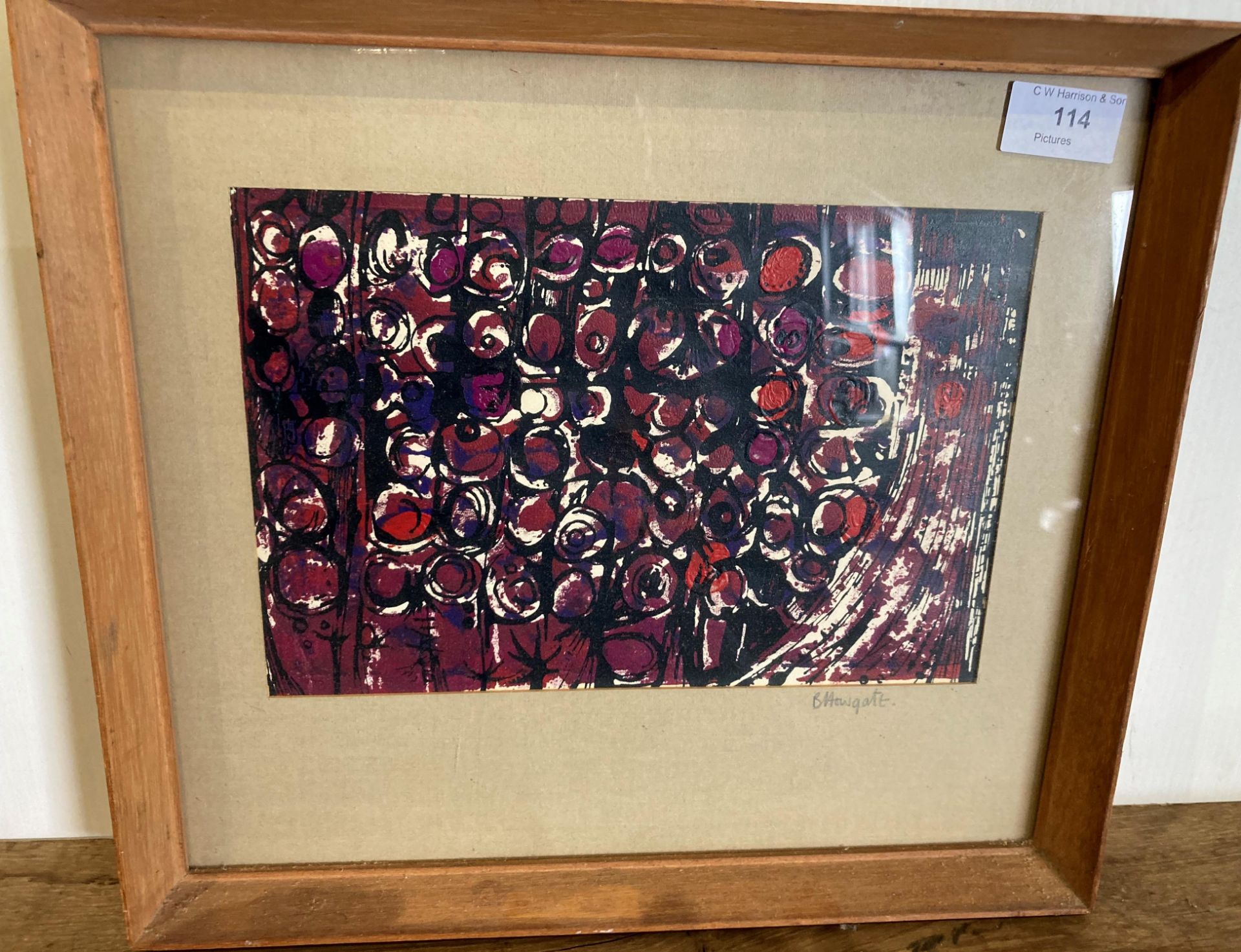 † B Howgate, framed abstract oil on board, signed in pencil to mount,