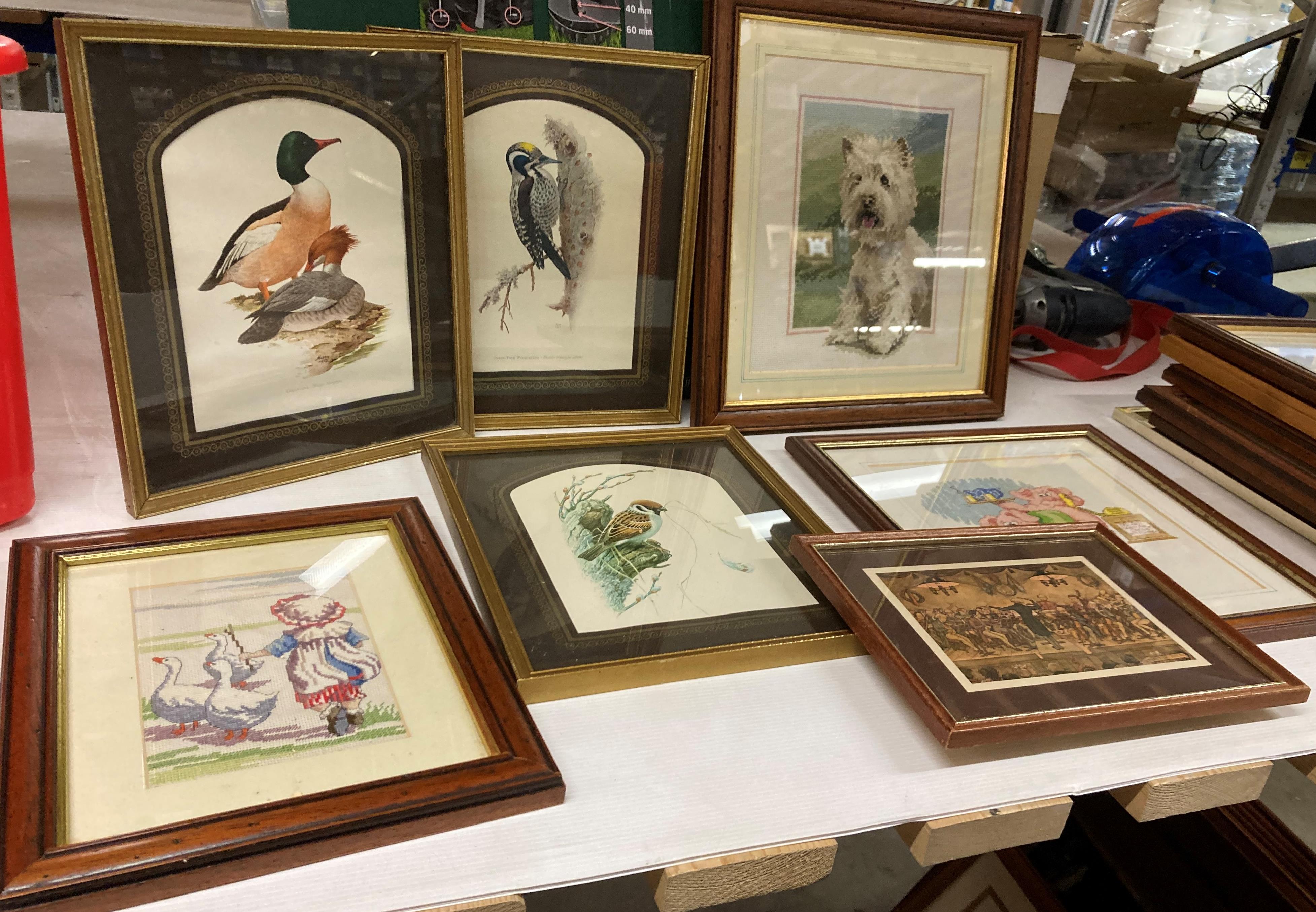 Contents to red plastic box - assorted framed tapestries and pictures (3) (Saleroom location: J08) - Image 2 of 2