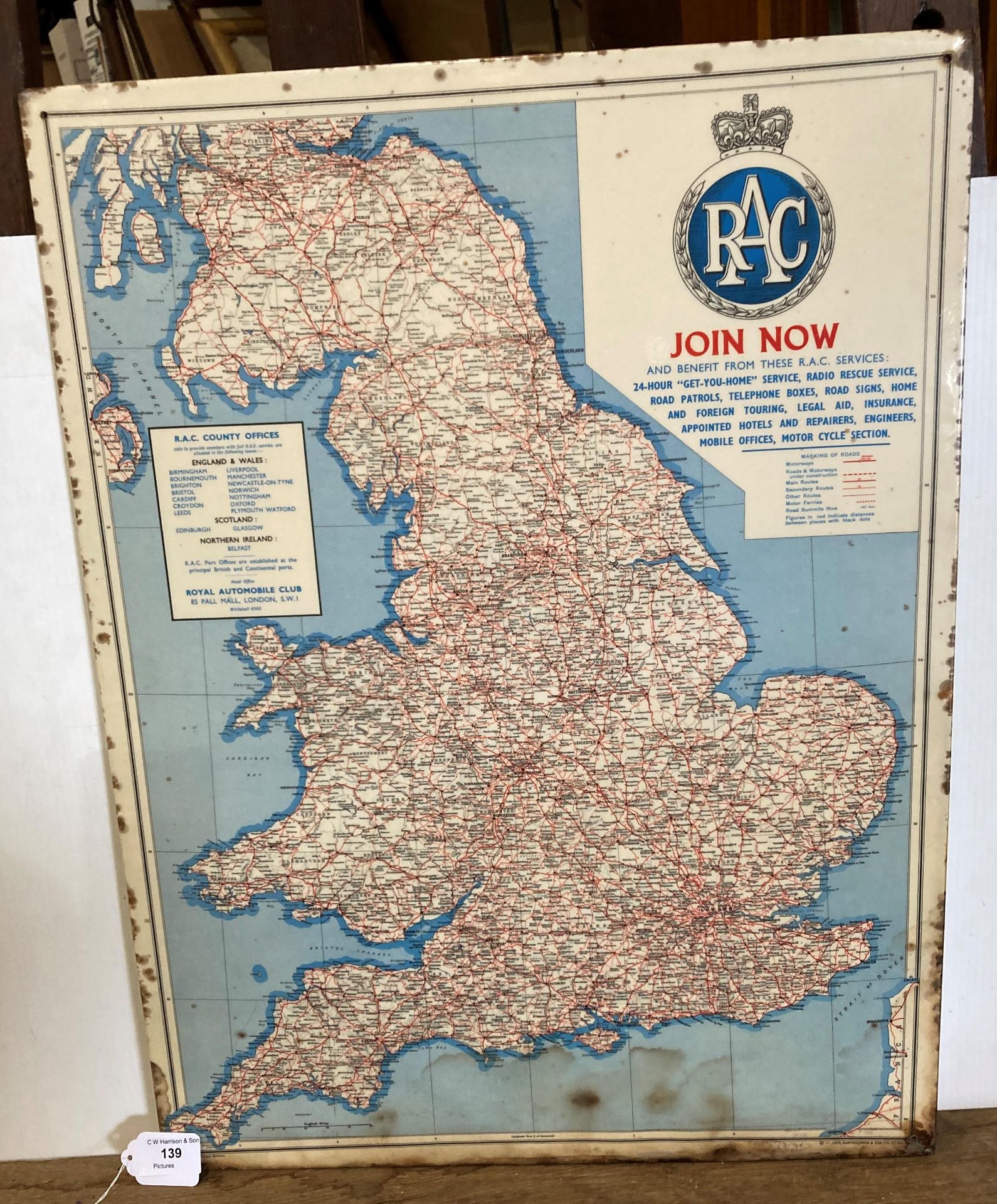 Vintage RAC map of England,