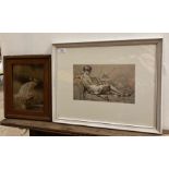 A framed print of a nude lady holding a child 18cm x 27cm and a small framed print of a fairy (2)