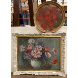 E Jowett Edwards oil on canvas in light grey painted frame (frame with damages) 'Still Life Flowers
