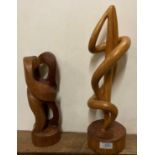 Two modern wood sculptures, one 46cm high,