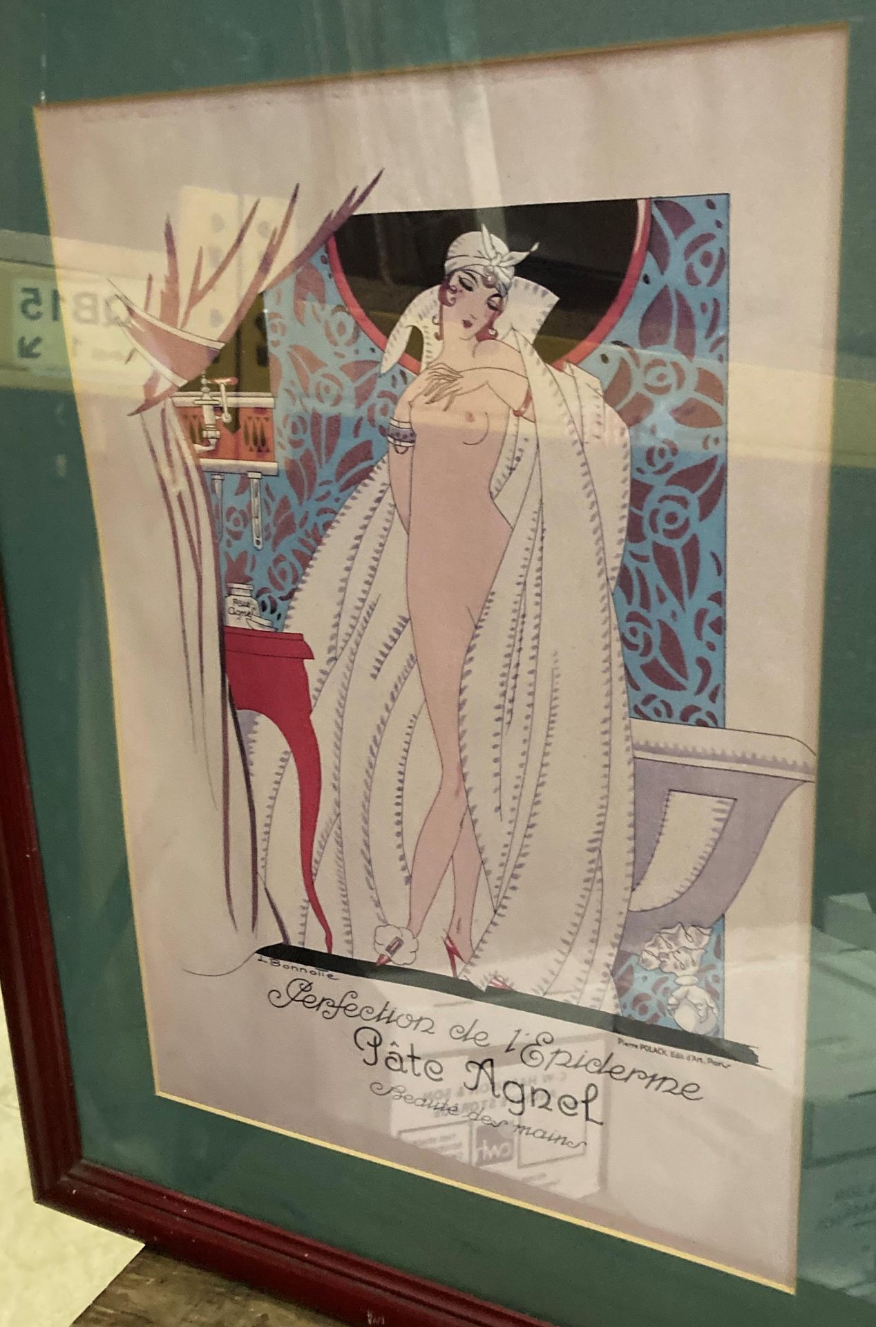 Two framed reproduction adverts for French perfume 'Pate Agnel' 40cm x 26cm and 'Marcel Franck' - Image 2 of 3