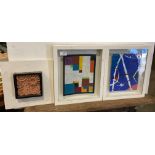 Three items, framed clay model by Norman Eastwood, 14cm x 14cm,