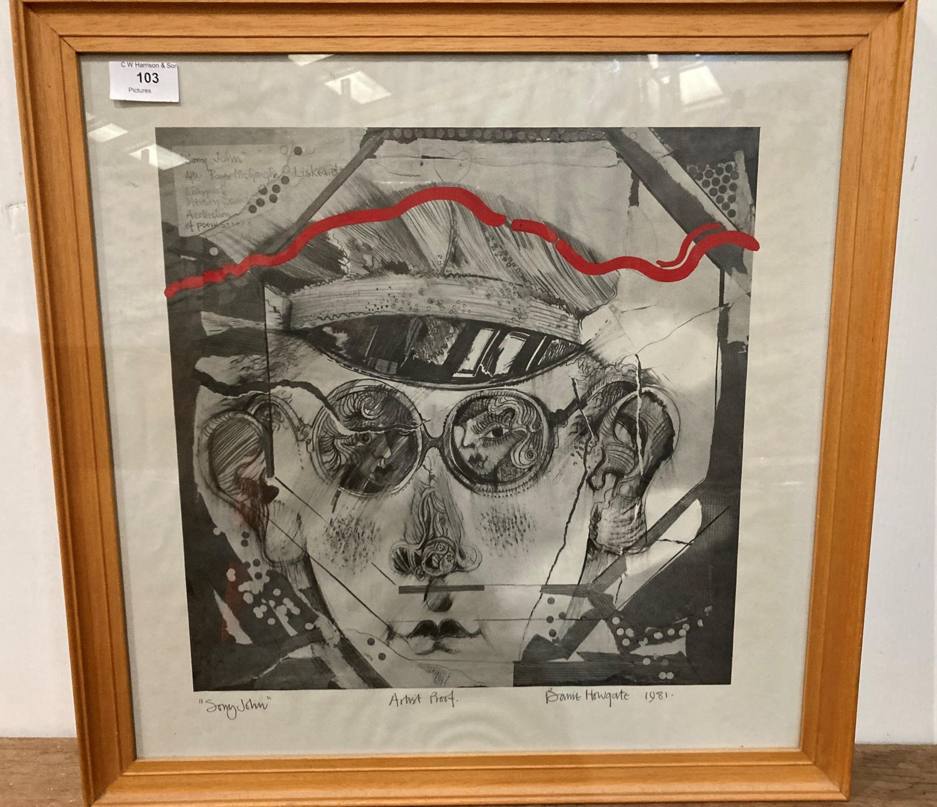 † Barrie Howgate 1981, framed artist's proof, 'Sorry John', 44cmx 44cm,