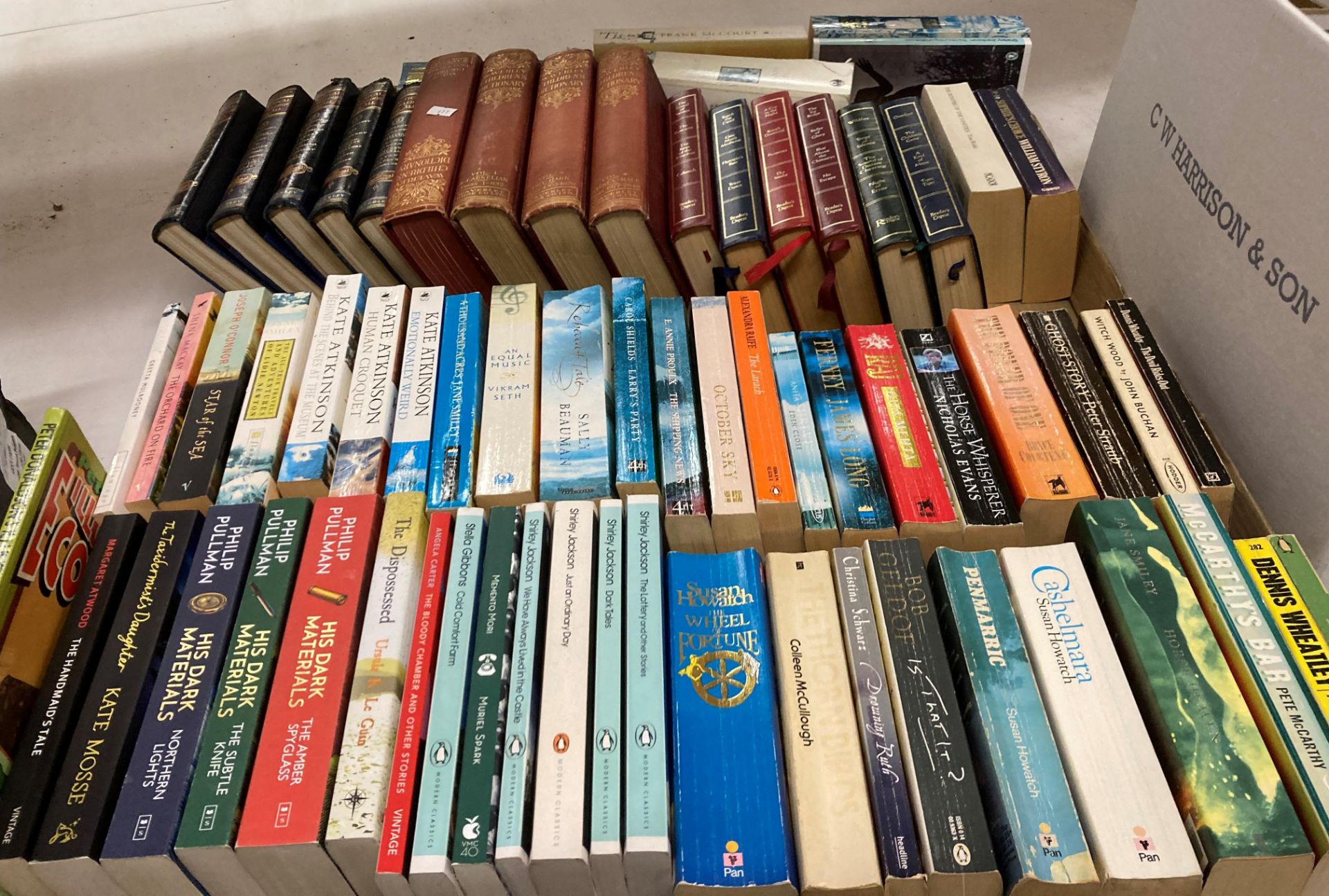 Contents to large tray and box - a large selection of hard and paper back novels and non-fiction