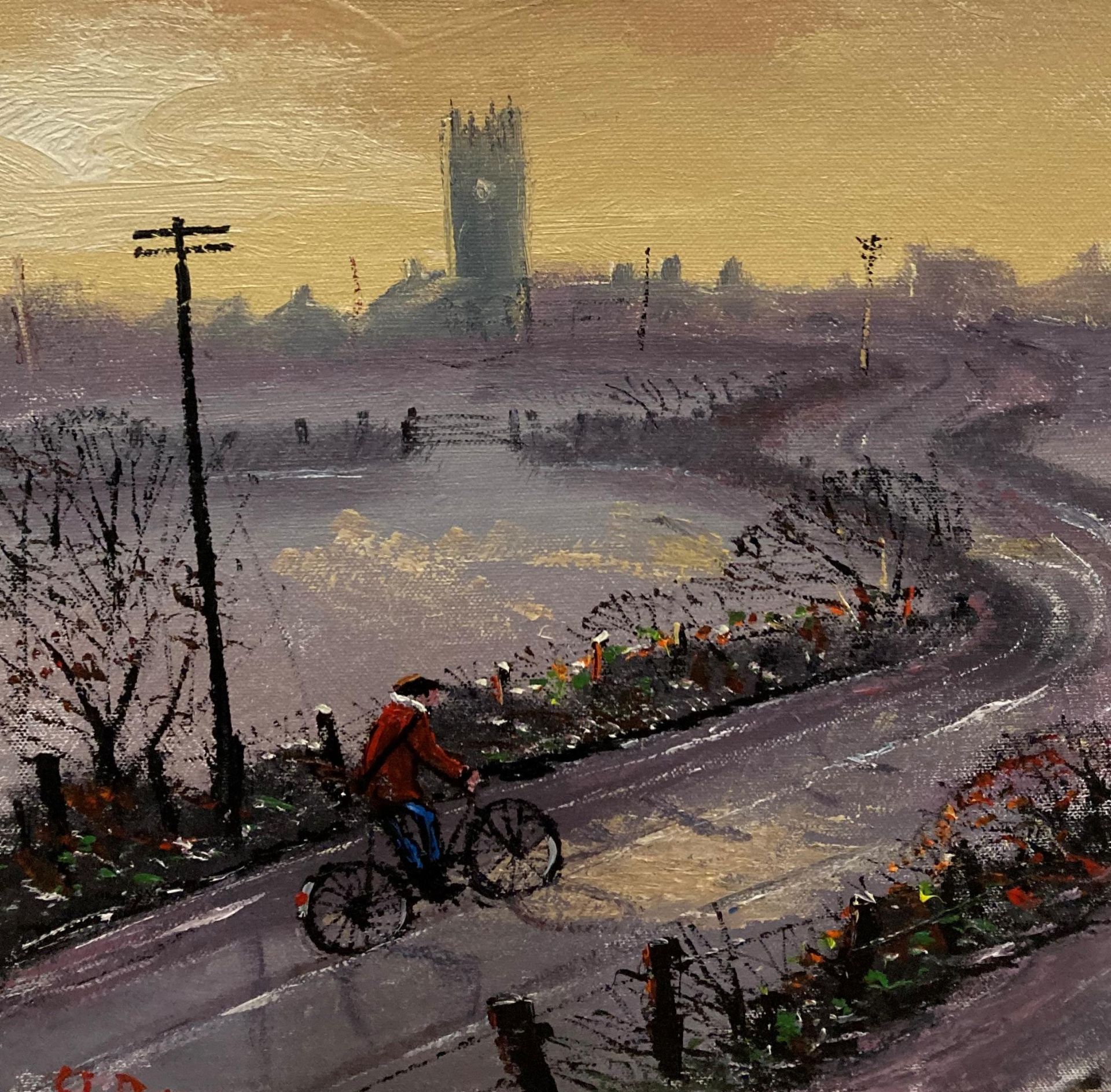 † James Downie oil on canvas 'Bike Ride in The Countryside' 30cm x 30cm, - Image 2 of 4