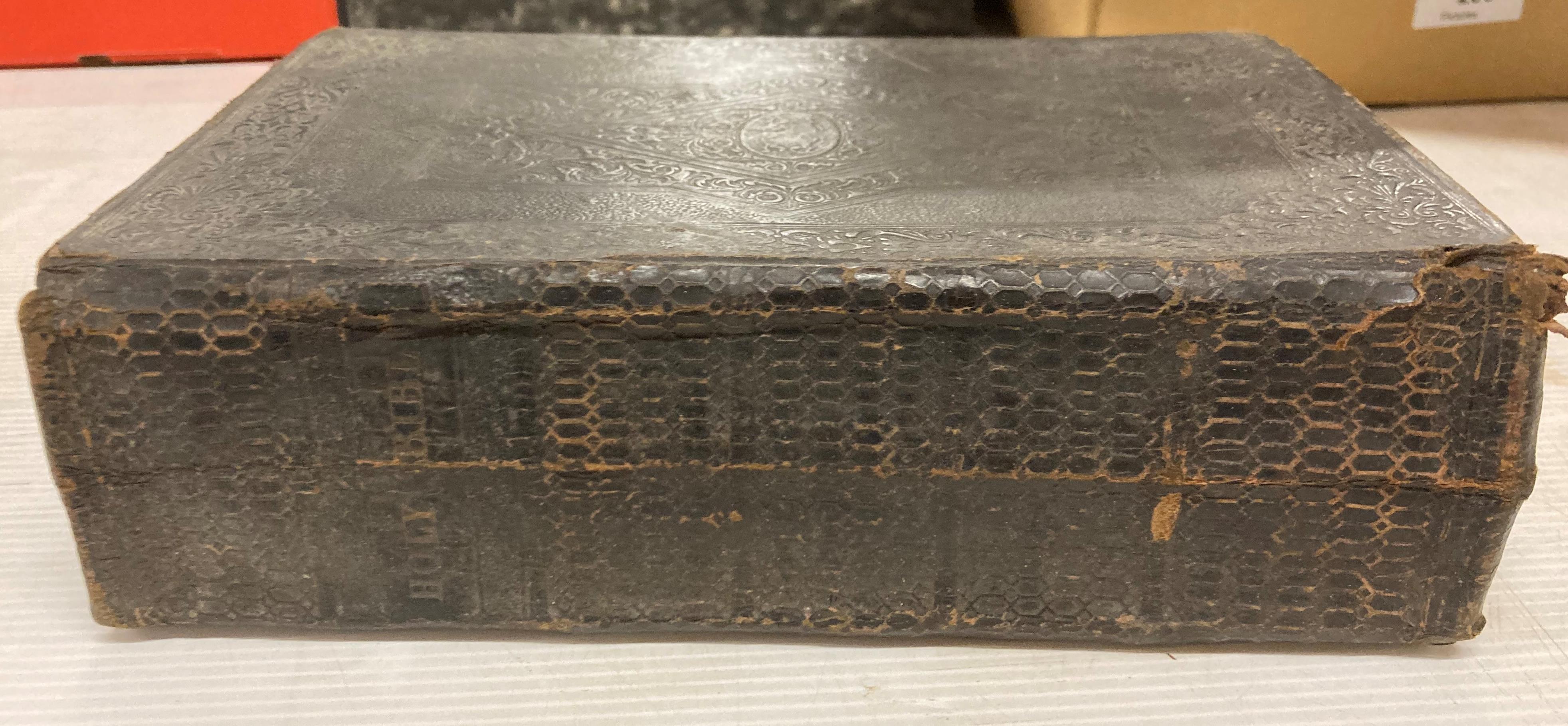 An old copy of the Holy Bible in poor condition (Saleroom location: H08) - Image 2 of 6