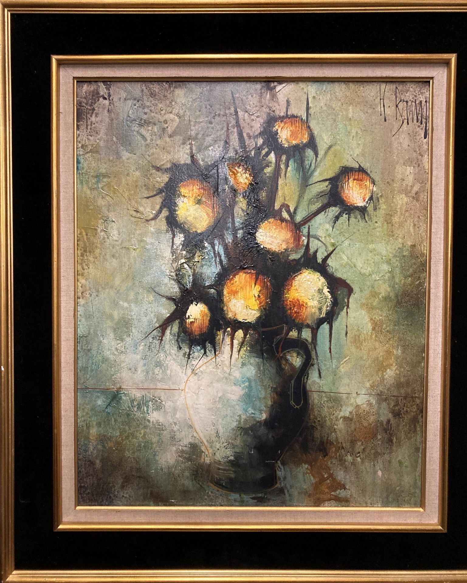 HB? framed oil on canvas 'Still Life - Flowers in a Vase' 62cm x 50cm (Saleroom location: Z01)