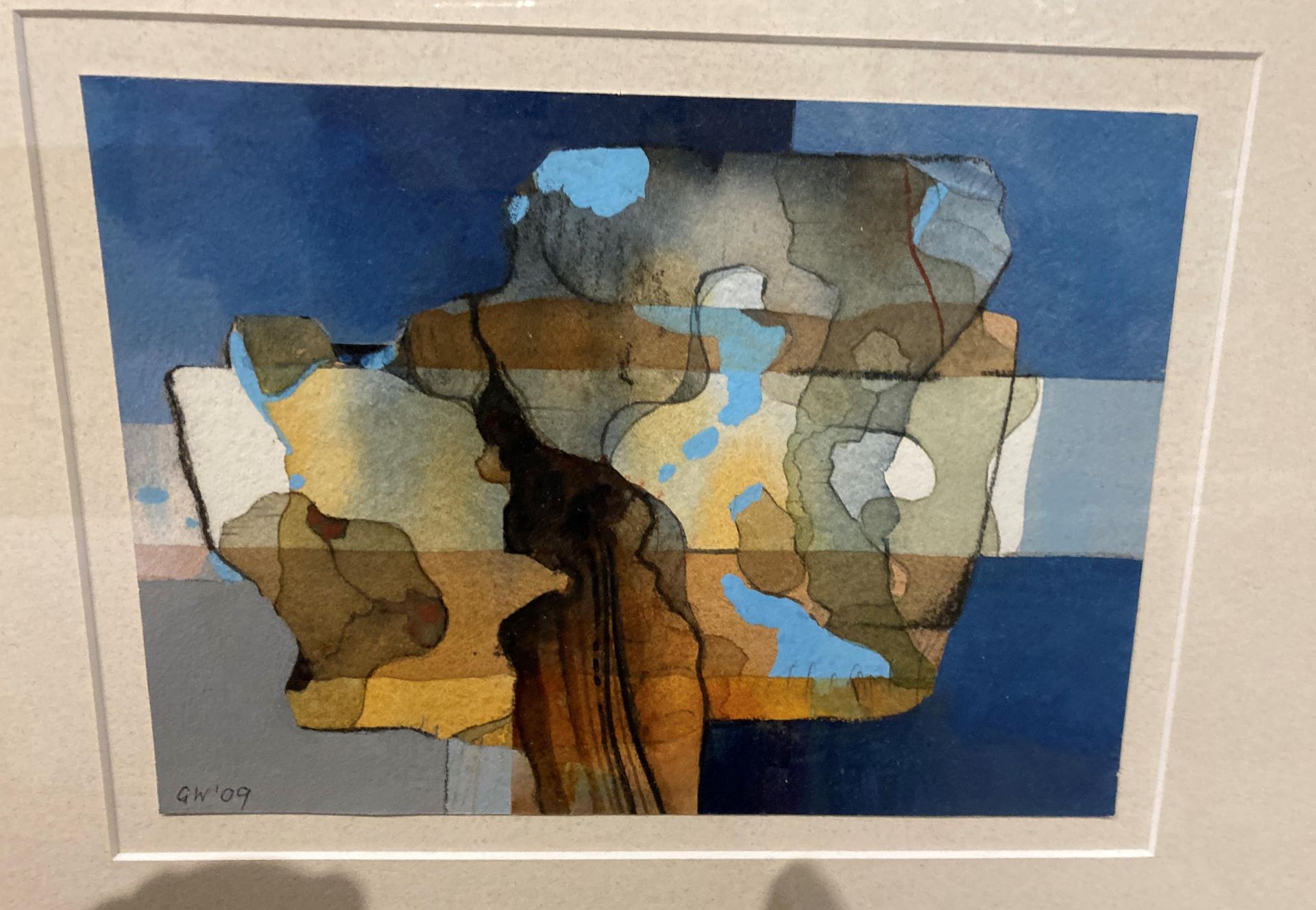 GW '09, 'Rock Formation II', framed mixed media on board, 19cm x 24cm, - Image 2 of 3