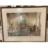 † Sir William Russell Flint RA PRWS large framed print 'Girls Bathing' 51cm x 69cm,