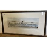 † Mick Oxley framed Limited Edition print 'Craster Harbour from the Shoreline' 20cm x 45cm,