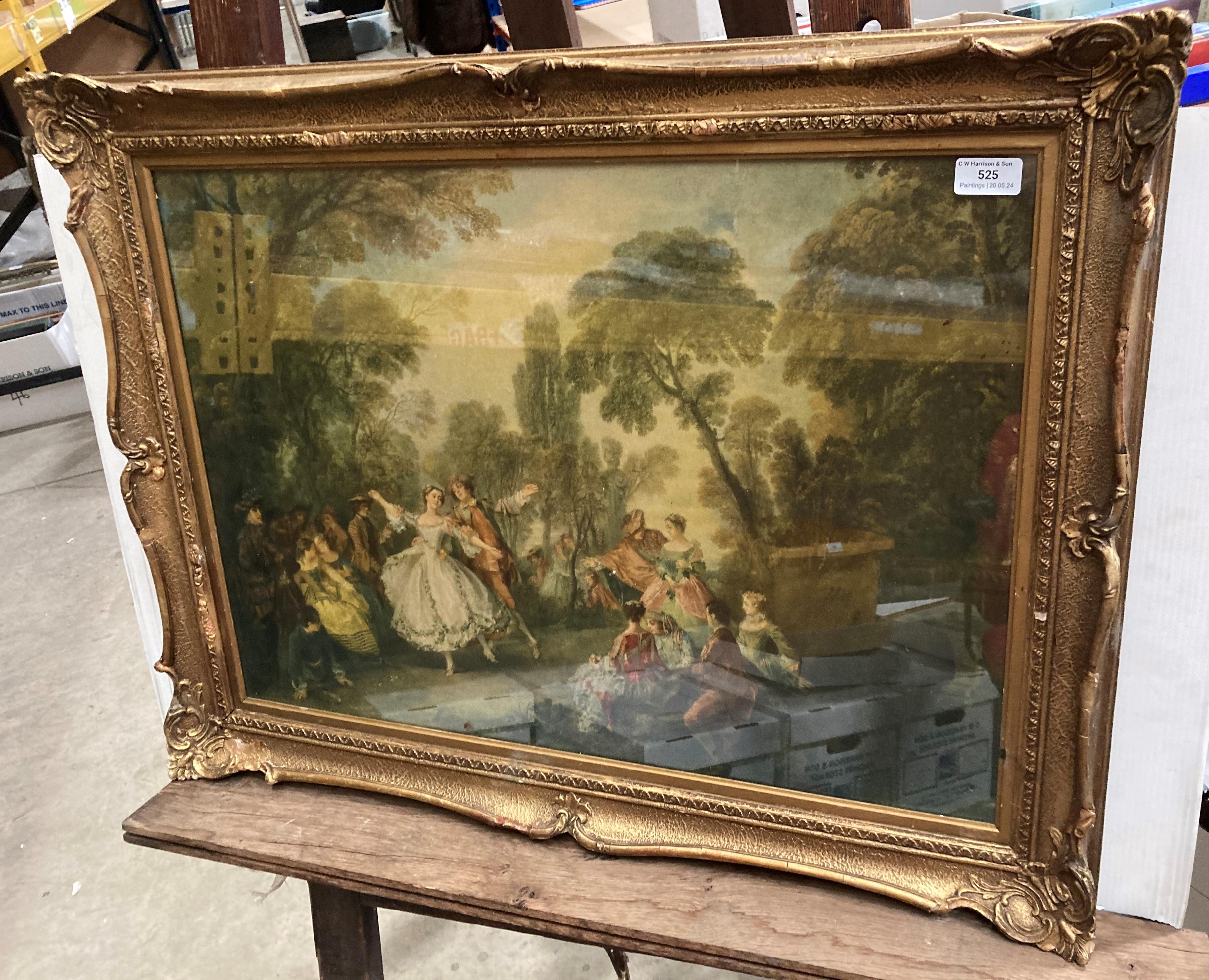 An ornate gilt framed French print 'La Camargo Dancing' 47cm x 65cm (Saleroom location: S2 QB14)