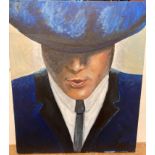 Unsigned oil on canvas 'Man in Cap & Blue Jacket' 60cm x 50cm (Saleroom location: Z01)