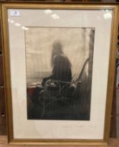 † David Platts, gilt framed print 'Lady Sat on a Bench', signed in pencil,