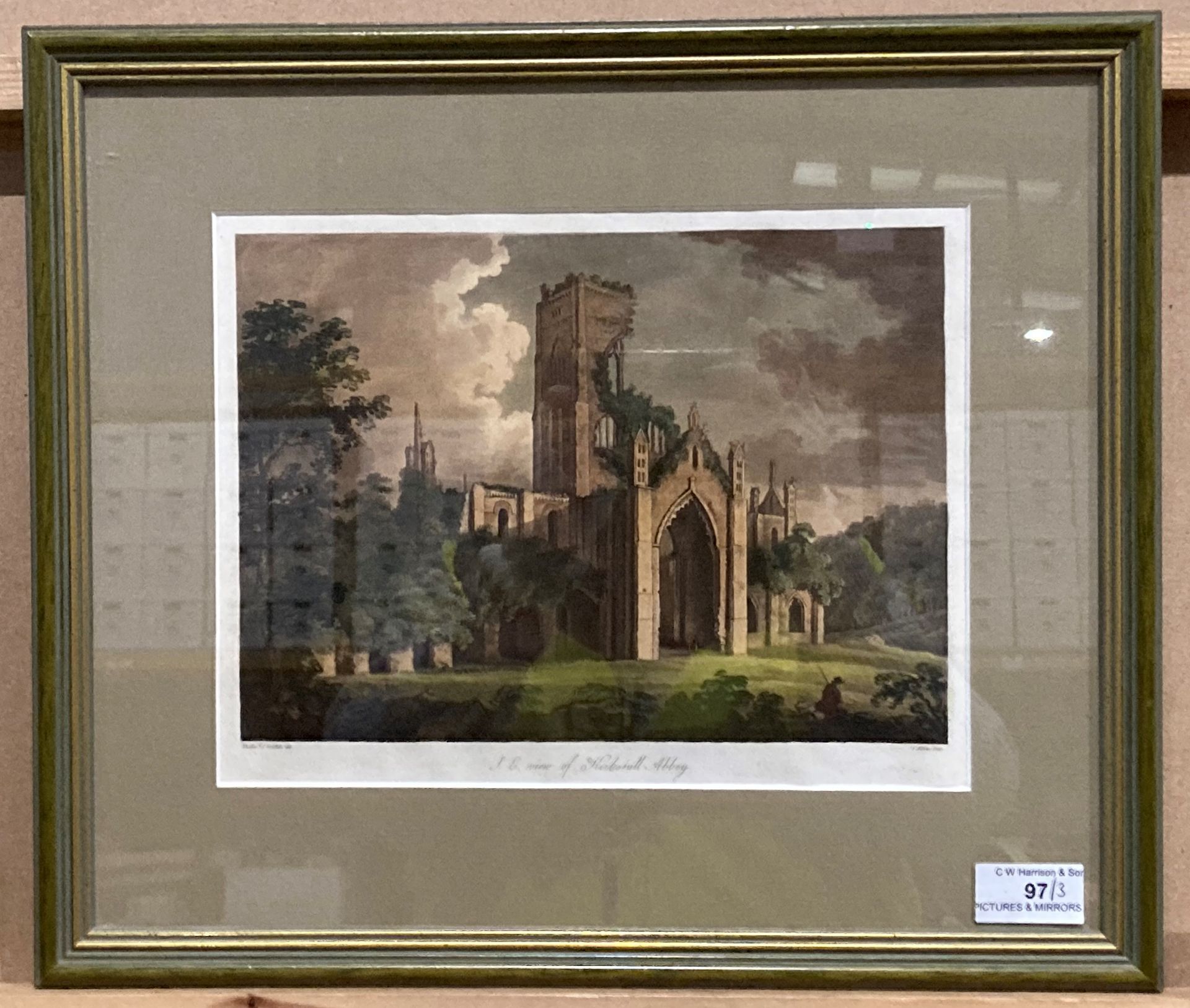 Three framed prints relating to Kirkstall Abbey, 'S E View of Kirkstall Abbey', 22cm x 27cm, - Image 2 of 4