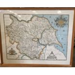 Large framed reproduction of Saxton's Map of Yorkshire 1577 - published by Country Life (Saleroom