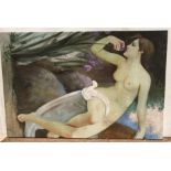 An unframed oil on canvas 'Nude in Repose' 51cm x 77cm (Saleroom location: S2 QB14)